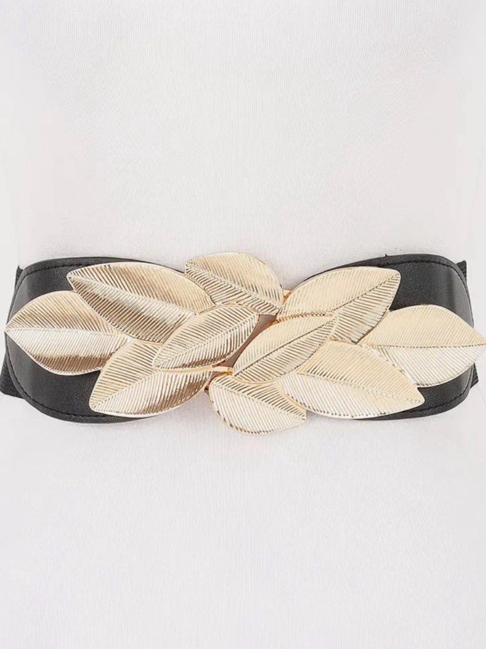 Gold Leaf Metal Black Elastic Belt